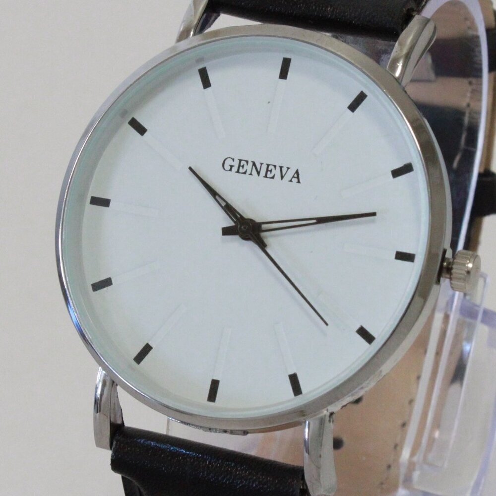 Men's Minimalist Fashion Watch Silver Case White Dial Black Strap 40mm - Picture 10 of 12
